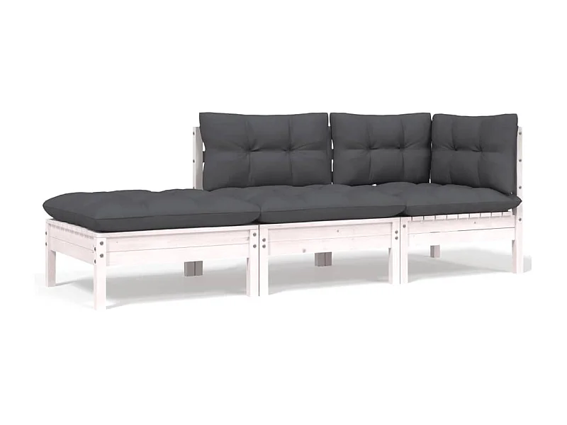 3 pcs conjunto lounge jardim c/ almofadões pinho maciço branco PT481189