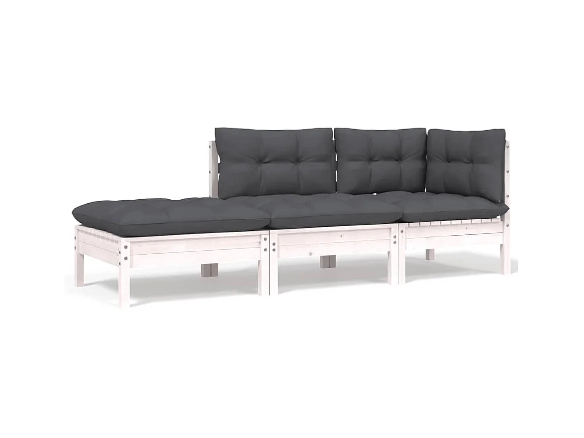 Juego muebles jardín 3 pzas cojines blanco madera pino maciza KOW38365