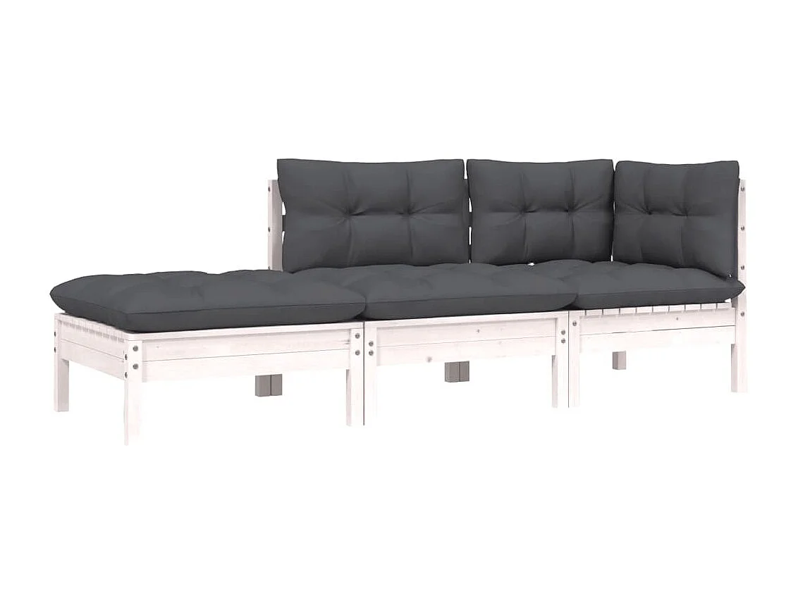 Juego muebles jardín 3 pzas cojines blanco madera pino maciza KOW38365