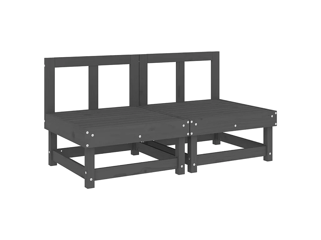 2 uds Sofás centrales con cojines madera maciza de pino gris KOW24615