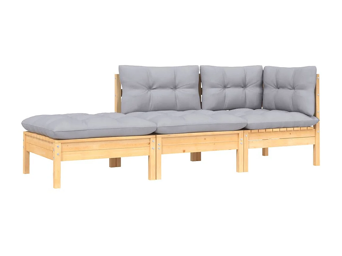 3 pcs Canapés de jardin avec coussins gris Bois de pin solide PWRS68866