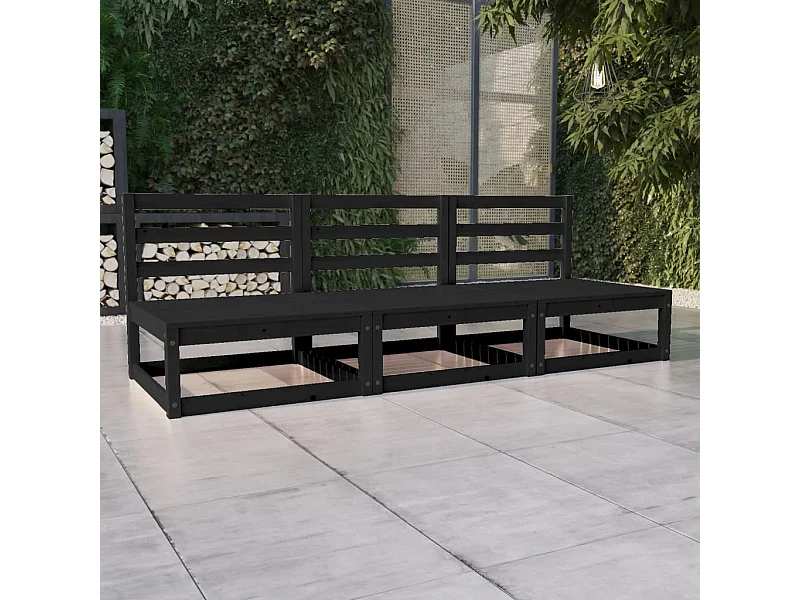 Sofá de 3 lugares para jardim pinho maciço preto PT602210