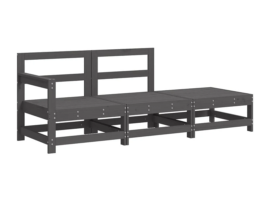 3-tlg. Garten-Sitzgruppe: Sofa + Tisch | Garten-Lounge-Set mit Kissen Grau Massivholz -GKD143151