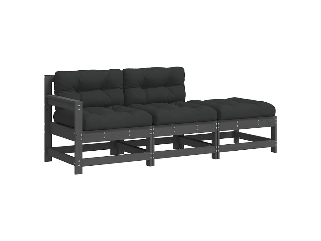 3-tlg. Garten-Sitzgruppe: Sofa + Tisch | Garten-Lounge-Set mit Kissen Grau Massivholz -GKD143151
