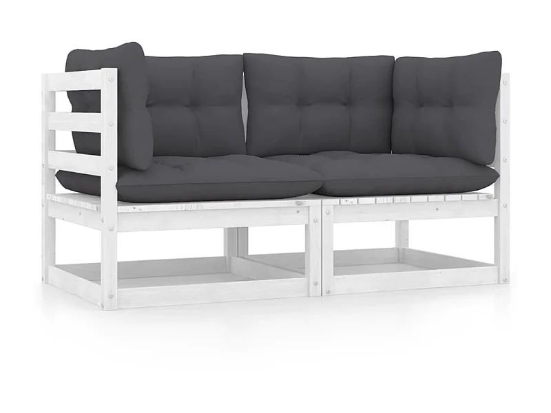 Sofá de jardim 2 lugares com almofadões pinho maciço branco PT859591