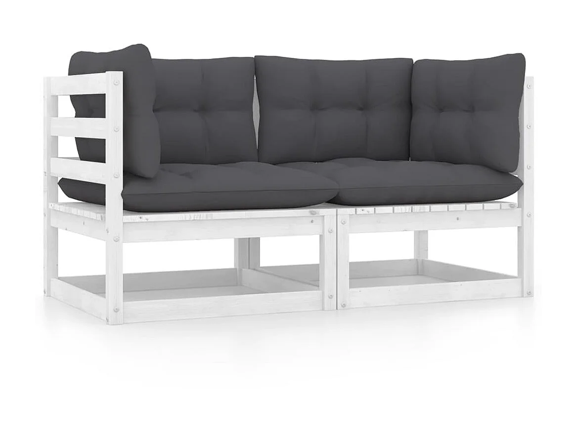 Canapé 2 places de jardin et coussins Blanc Bois de pin massif PWRS44335