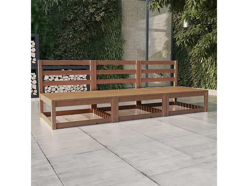 Sofá de jardín de 3 plazas marrón miel madera maciza de pino KOW63910