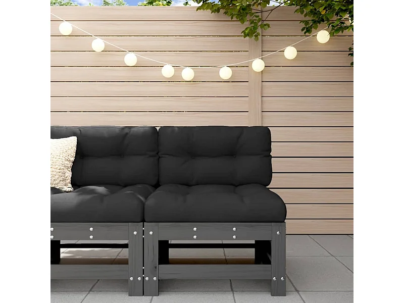 Canapé central de jardin avec coussins gris bois de pin massif PWRS95789