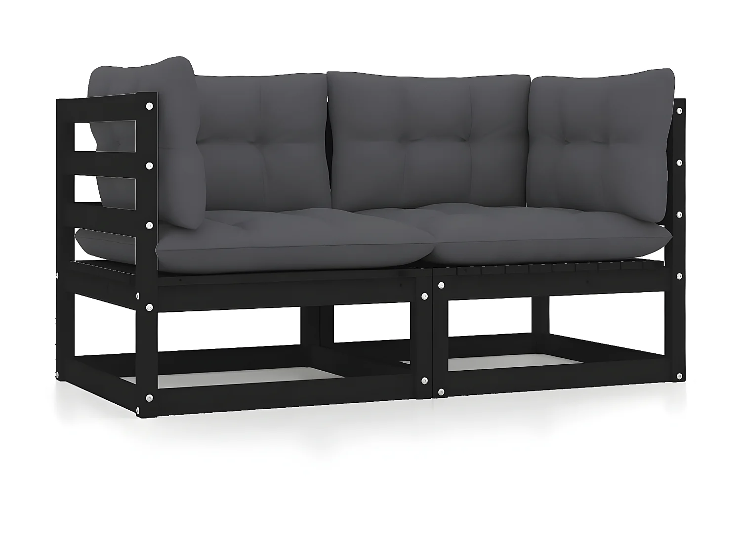 Sofá de jardín 2 plazas con cojines madera maciza de pino negro KOW51888