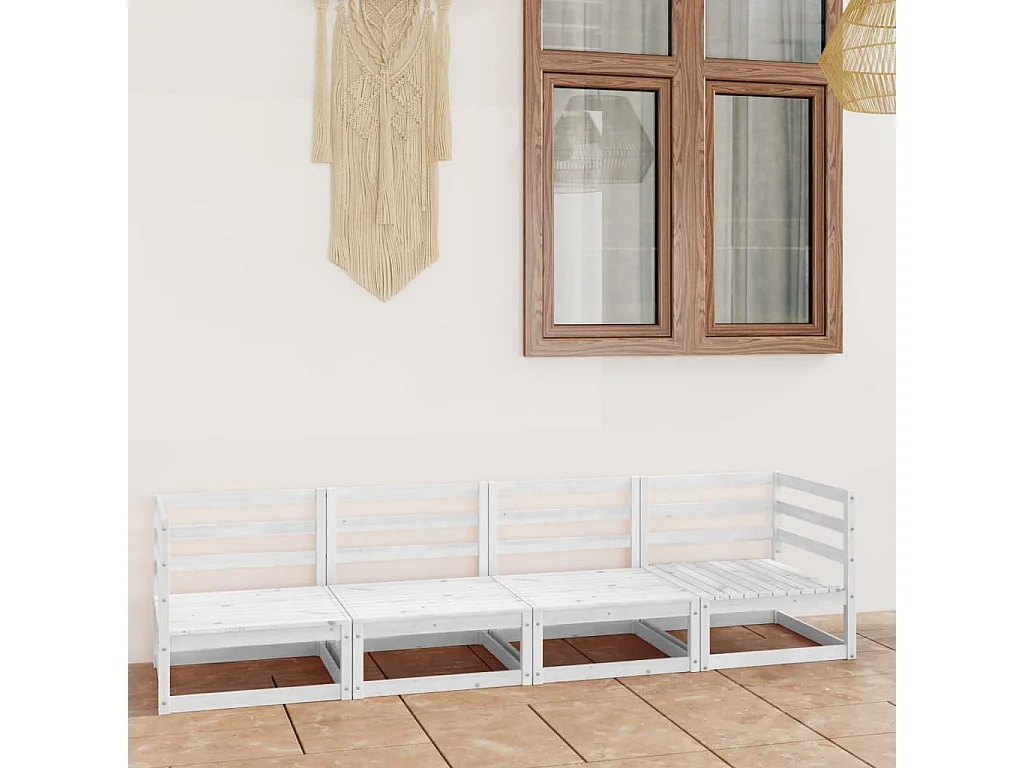 Sofá de 4 lugares para jardim pinho maciço branco PT150982