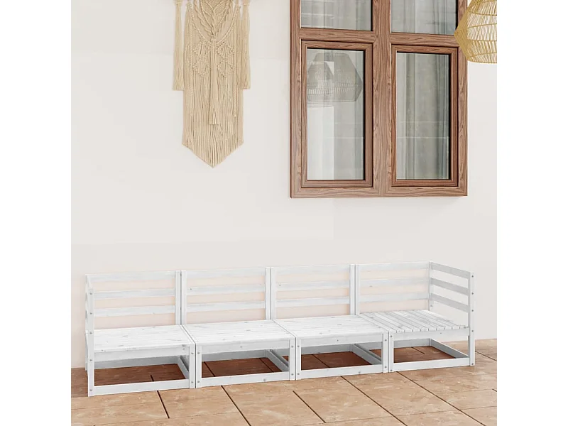 Canapé à 4 places de jardin Blanc Bois de pin solide PWRS92585