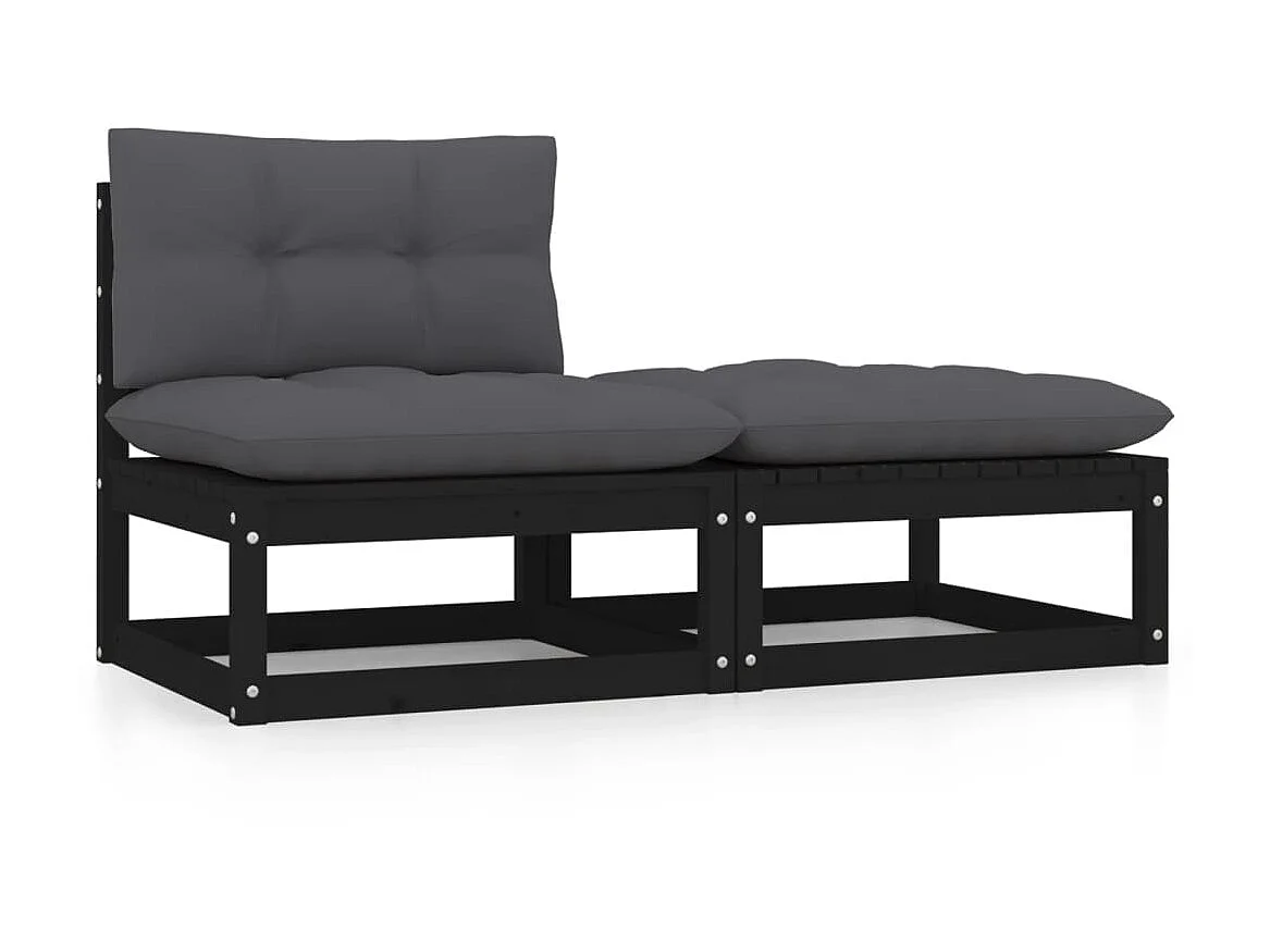 2 pcs Canapés de jardin avec coussins Noir Bois de pin massif PWRS52404