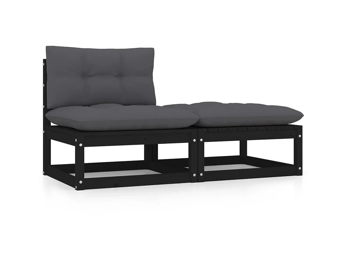 2-delige Loungeset met kussens massief grenenhout zwart NL679578