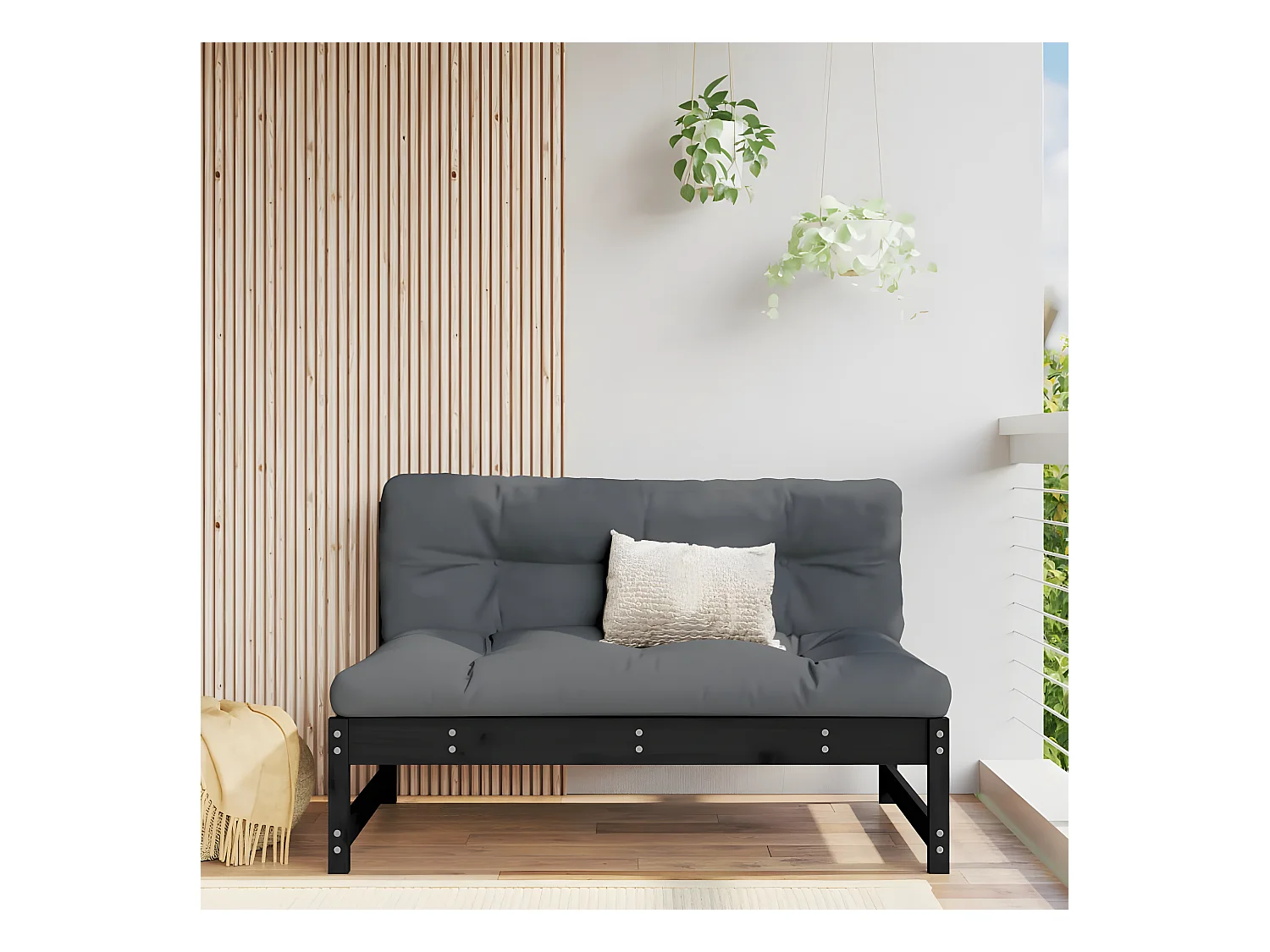 Canapé central de jardin 120x80 cm noir bois de pin massif PWRS40969