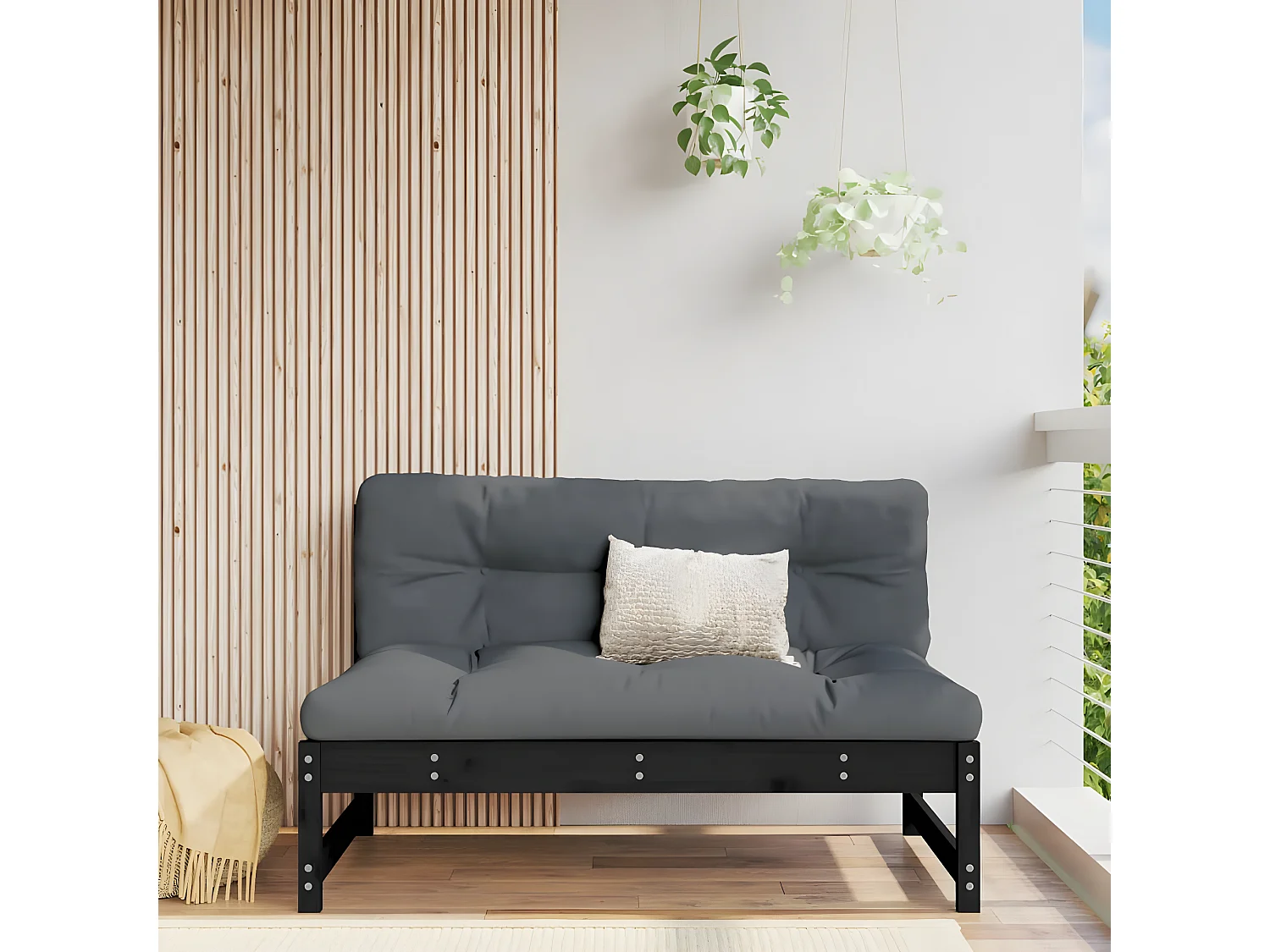 Canapé central de jardin 120x80 cm noir bois de pin massif PWRS40969