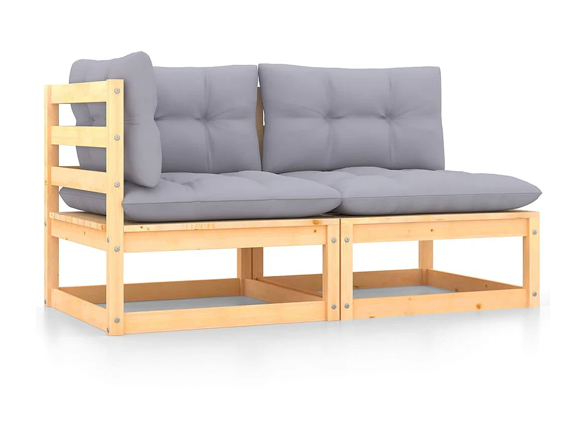 2 pcs Canapés de jardin avec coussins Bois de pin massif PWRS78475