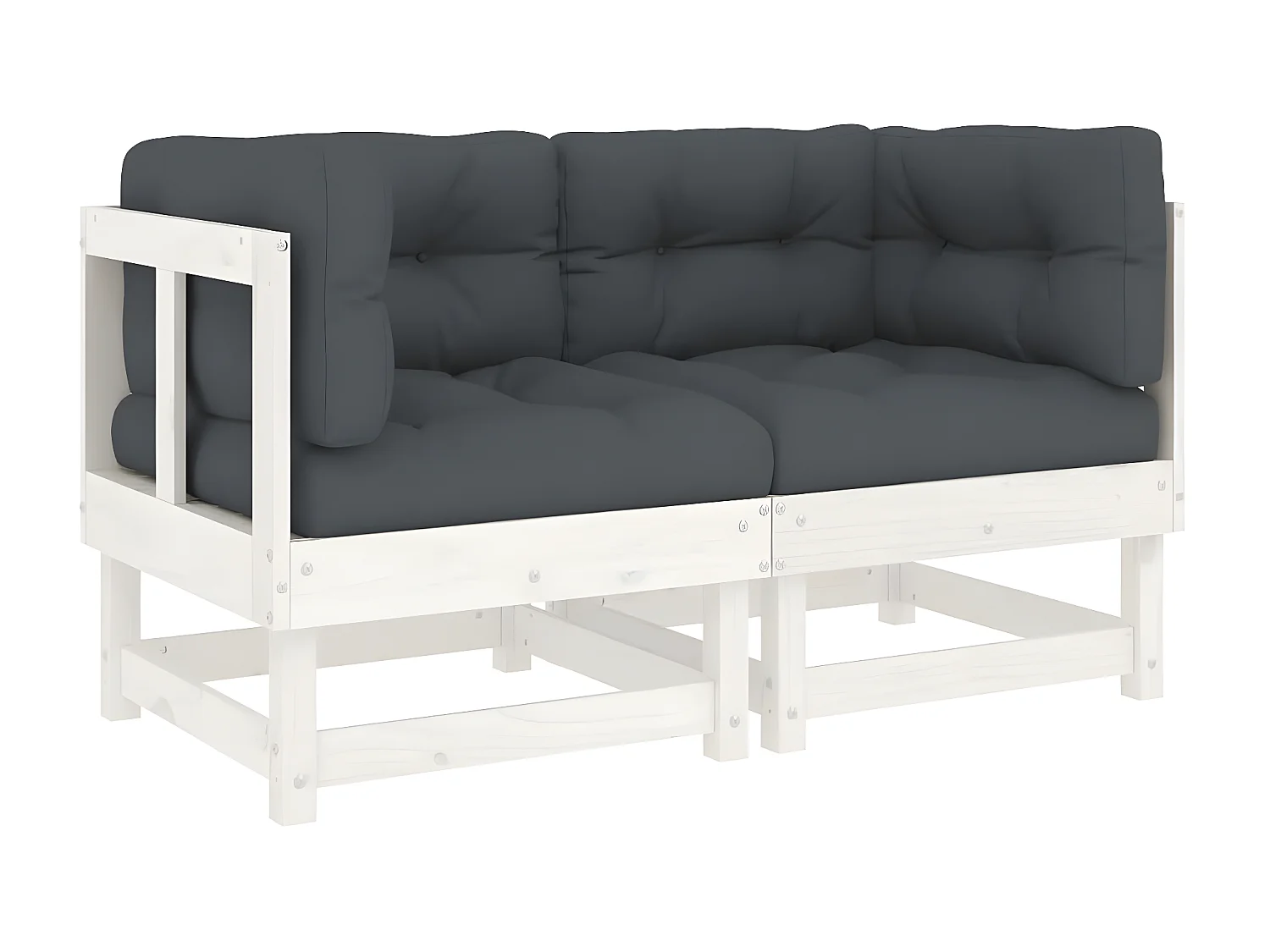 2 uds Sofás esquineros con cojines madera maciza de pino blanco KOW45165