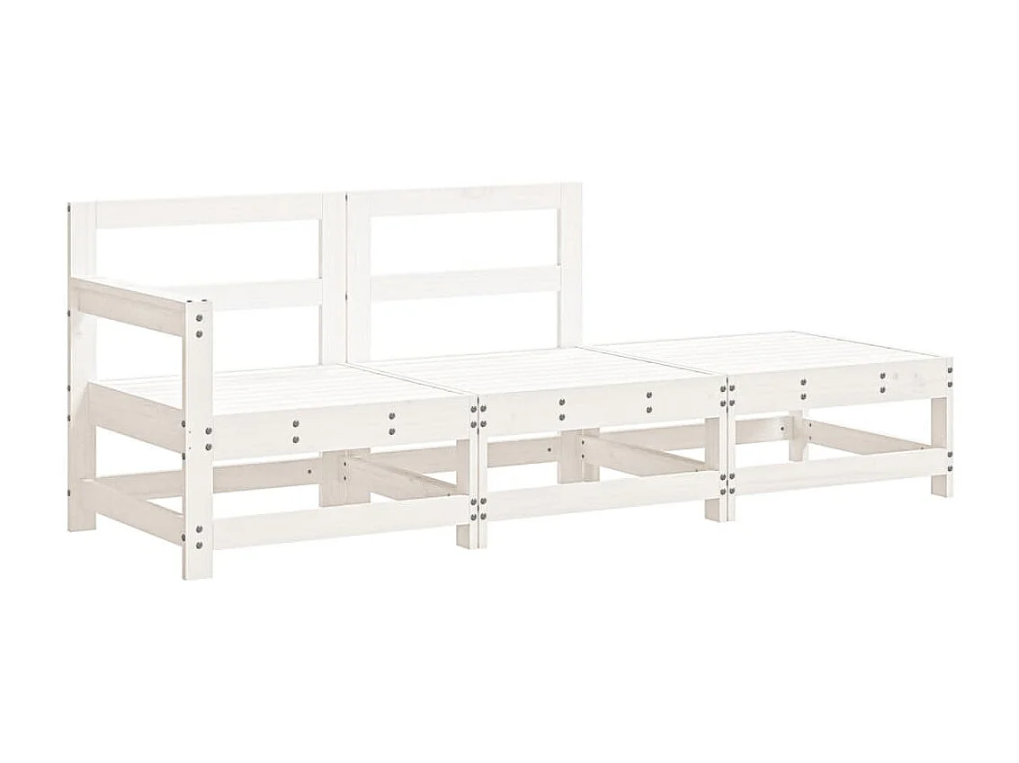 3pcs conjunto lounge jardim c/ almofadões madeira maciça branco PT933623