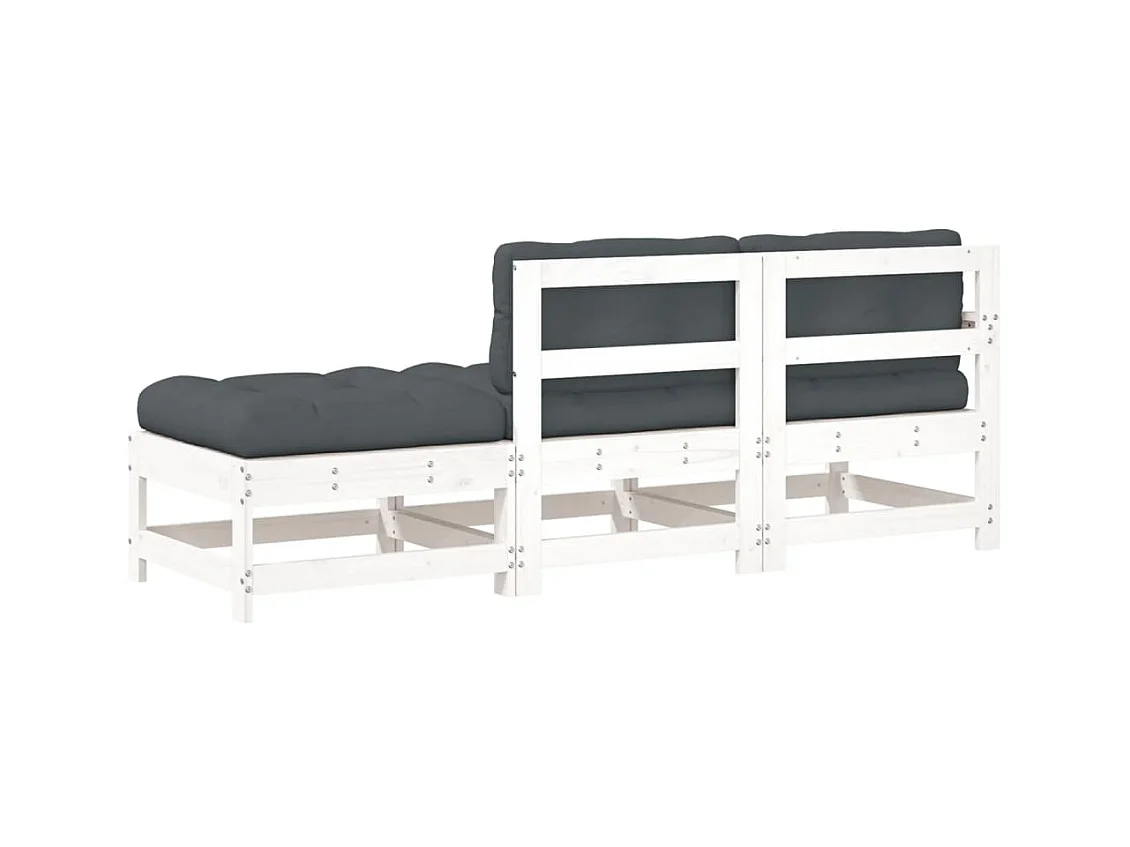 3-tlg. Garten-Sitzgruppe: Sofa + Tisch | Garten-Lounge-Set mit Kissen Weiß Massivholz -GKD488337