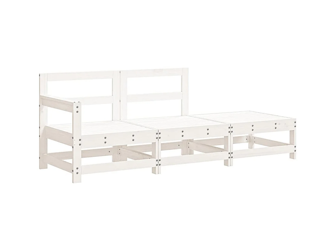 3-tlg. Garten-Sitzgruppe: Sofa + Tisch | Garten-Lounge-Set mit Kissen Weiß Massivholz -GKD488337