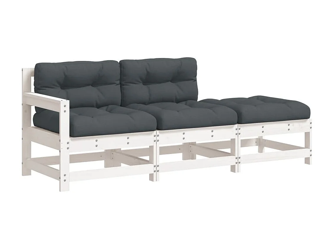 3 pcs Canapés de jardin avec coussins blanc bois massif PWRS56649