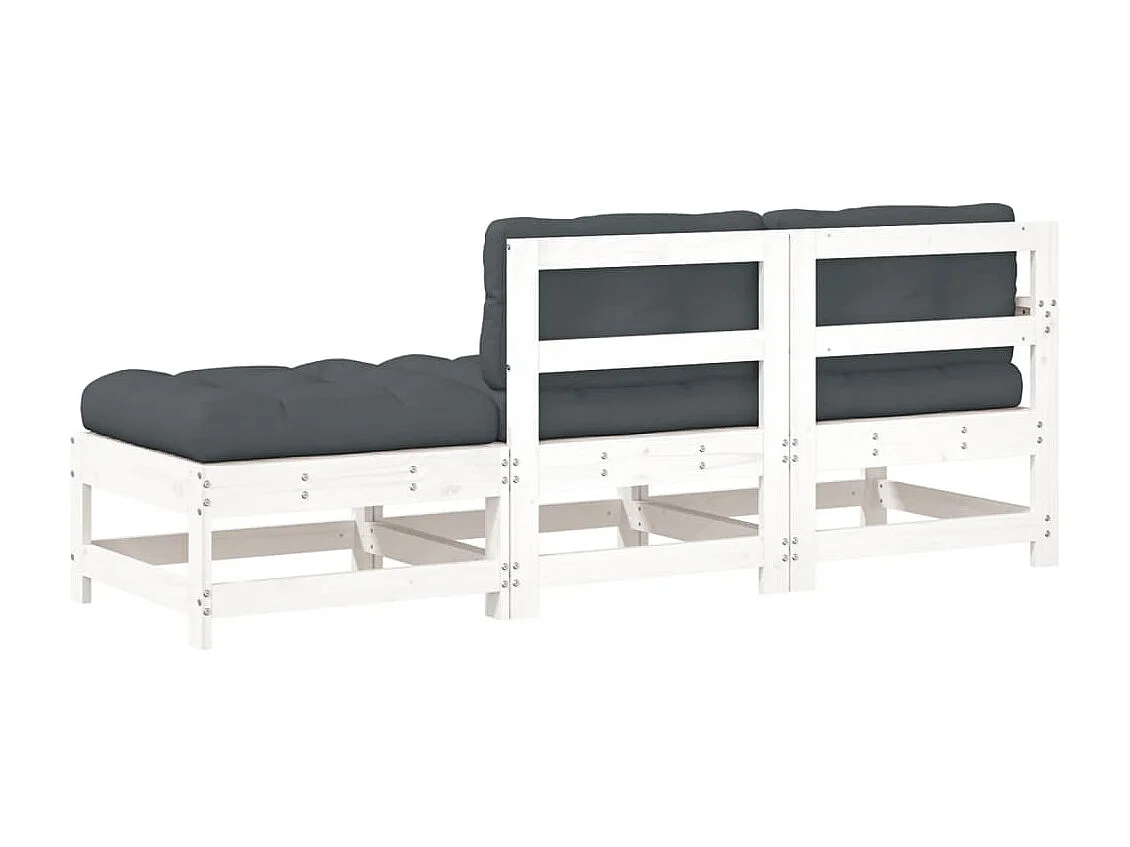 3 pcs Canapés de jardin avec coussins blanc bois massif PWRS56649