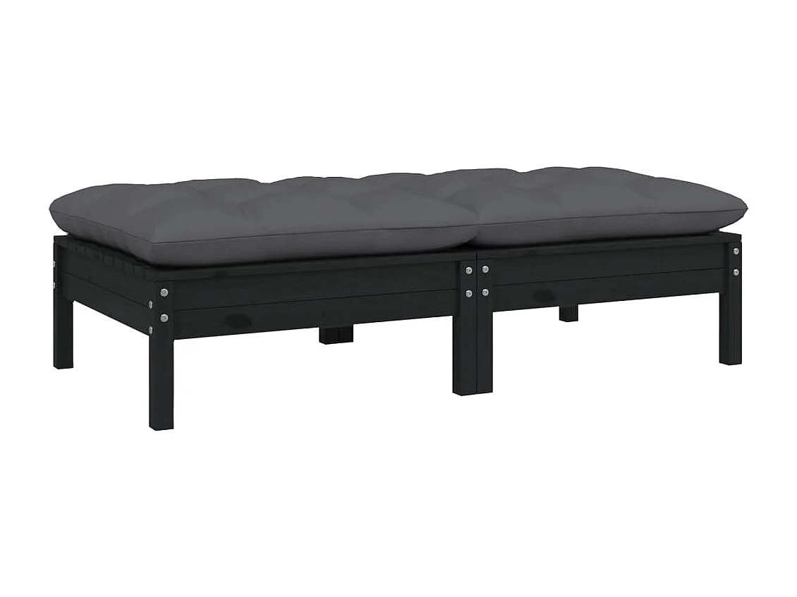 Canapé 2 places de jardin et coussins Noir Bois de pin solide PWRS40489