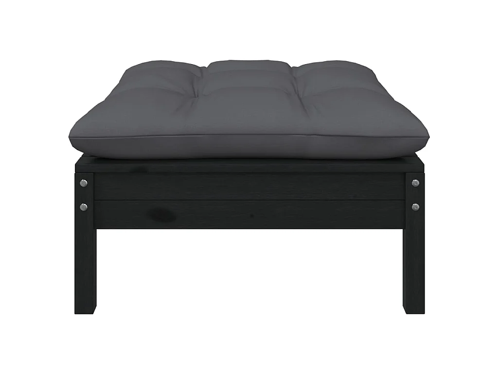 Canapé 2 places de jardin et coussins Noir Bois de pin solide PWRS40489