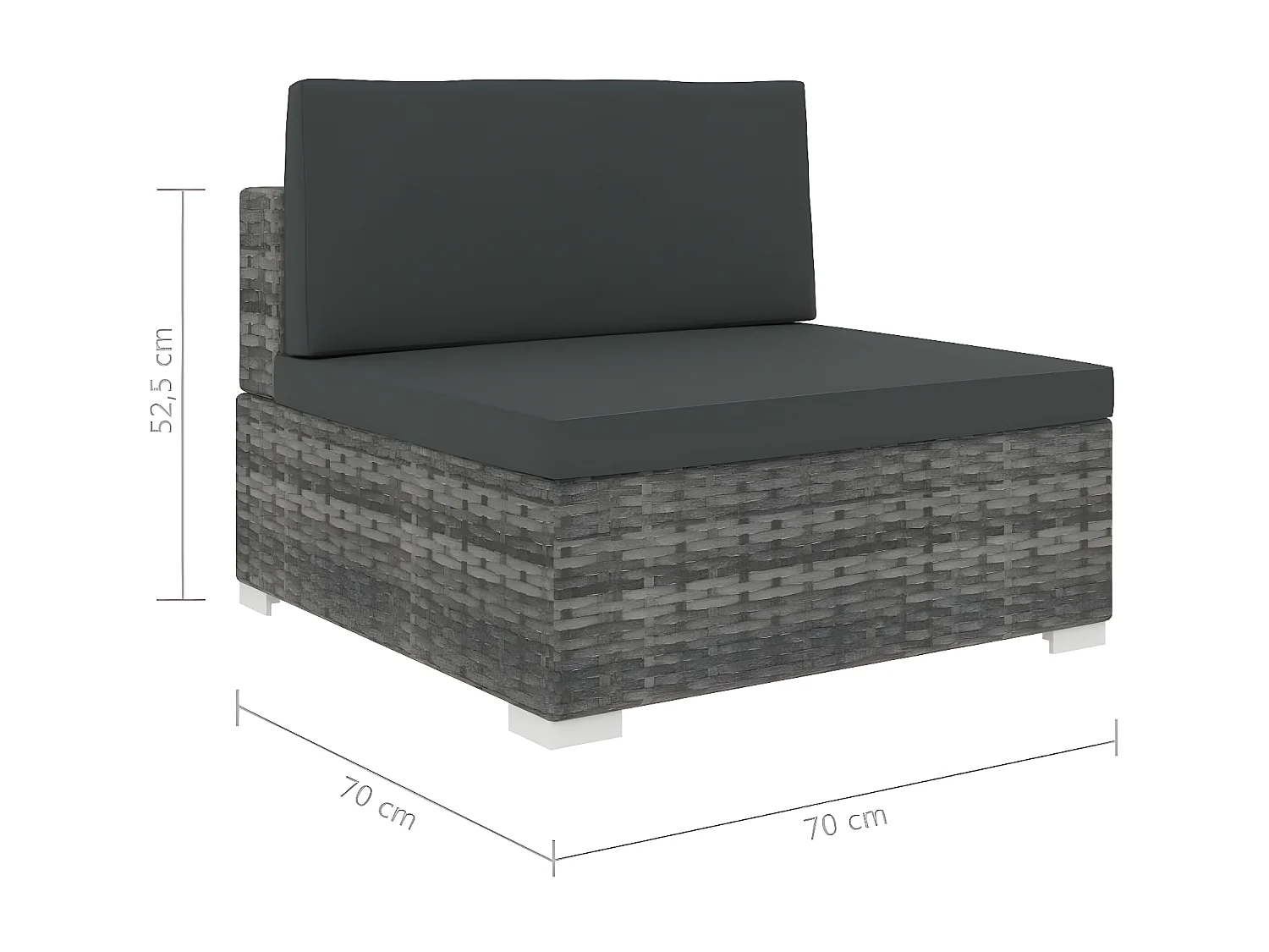Asiento seccional central con cojines 1ud ratán sintético gris KOW38206