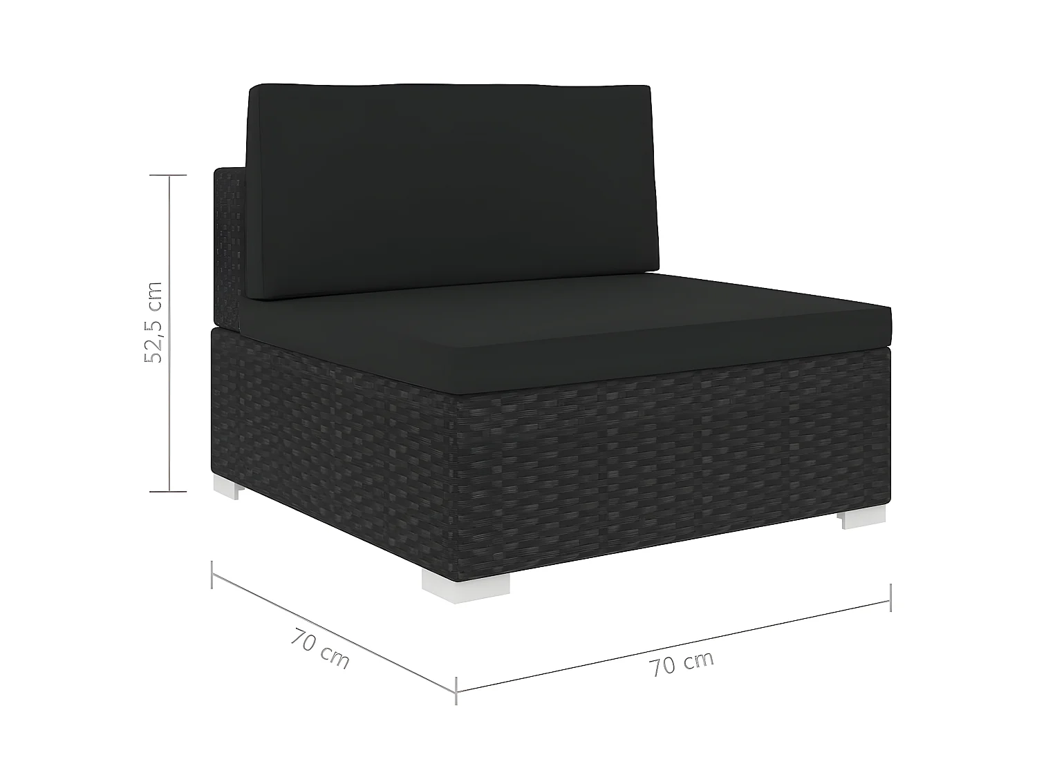 Canapé central sectionnel 1 pc et coussins Résine tressée Noir PWRS83546