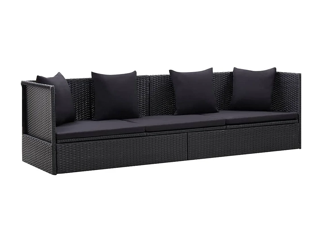 Sofá de jardín con cojines y almohadas ratán sintético negro KOW64152