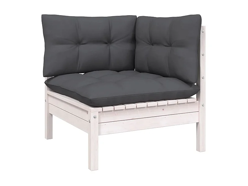 Sofá de canto p/ jardim c/ almofadões pinho maciço branco PT785697