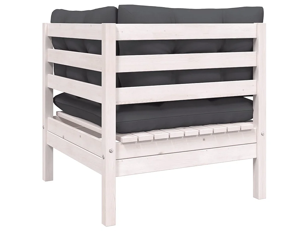 Sofá de canto p/ jardim c/ almofadões pinho maciço branco PT785697