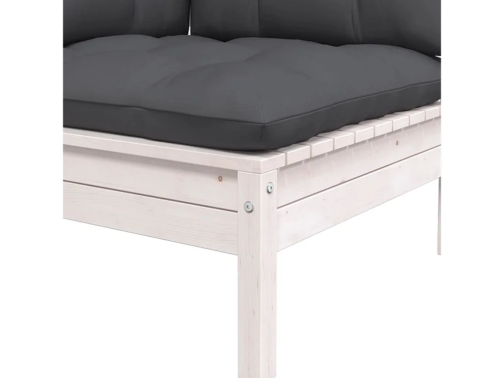 Sofá de canto p/ jardim c/ almofadões pinho maciço branco PT785697