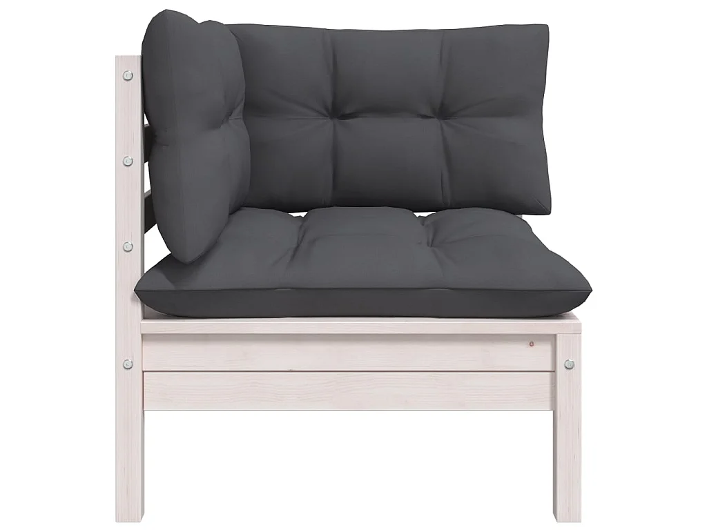 Sofá de canto p/ jardim c/ almofadões pinho maciço branco PT785697