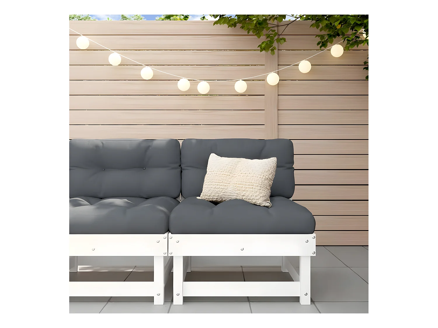 Canapé central de jardin avec coussins blanc bois de pin massif PWRS62190