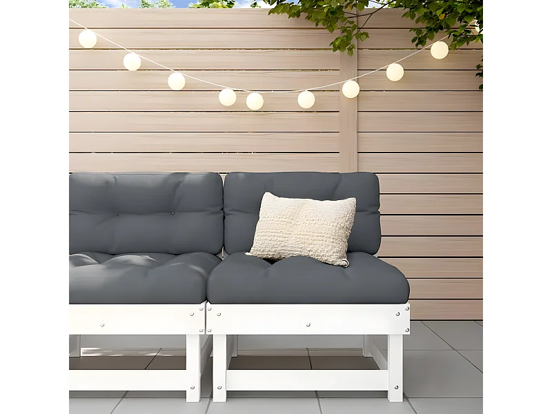 Canapé central de jardin avec coussins blanc bois de pin massif PWRS62190