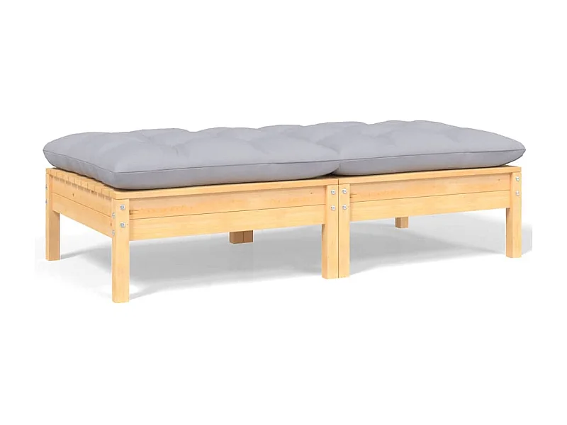 Sofá de jardín de 2 plazas con cojines madera maciza pino gris KOW16688