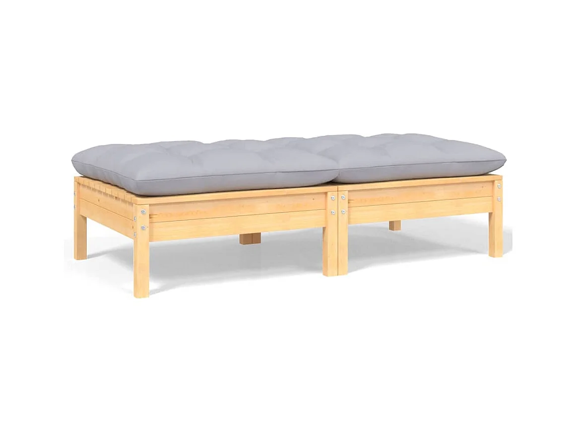 Canapé 2 places de jardin et coussins gris Bois de pin solide PWRS75258