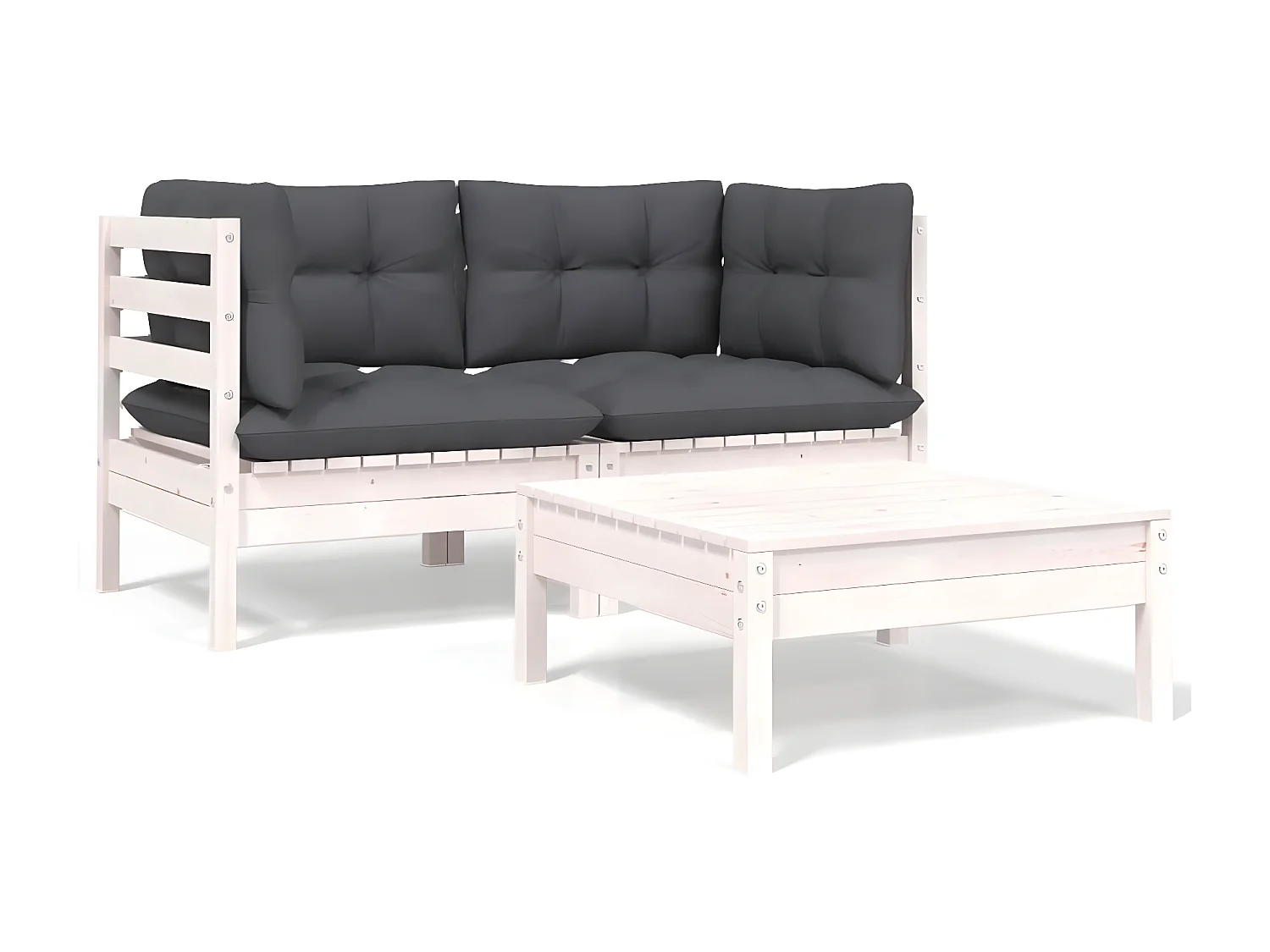 3 pcs Canapés de jardin avec coussins Blanc Bois de pin massif PWRS22413