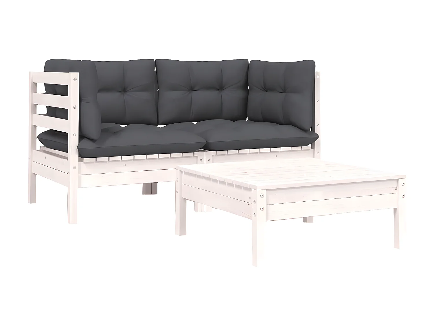 3 pcs Canapés de jardin avec coussins Blanc Bois de pin massif PWRS22413