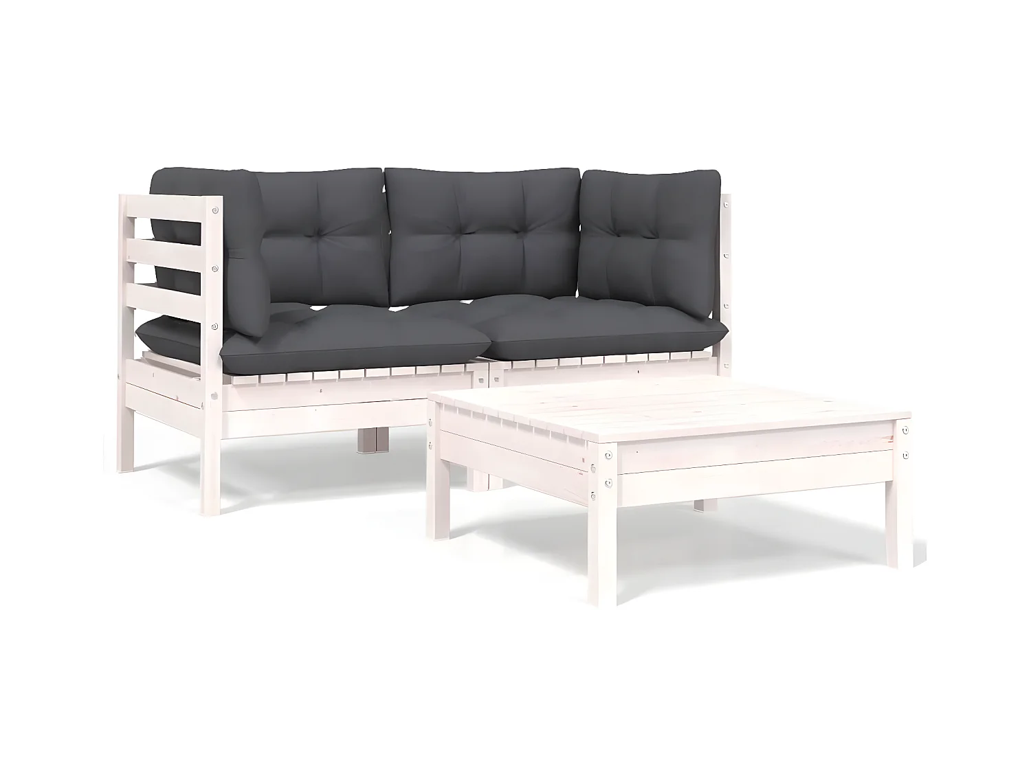 3 pcs Canapés de jardin avec coussins Blanc Bois de pin massif PWRS22413