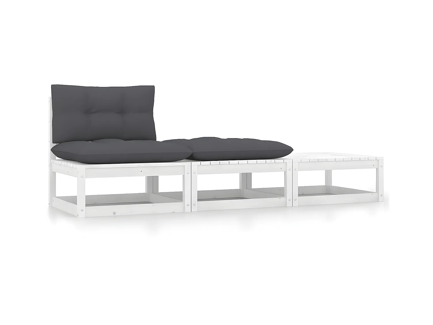 3 pcs Canapés de jardin avec coussins Blanc Bois de pin massif PWRS82097