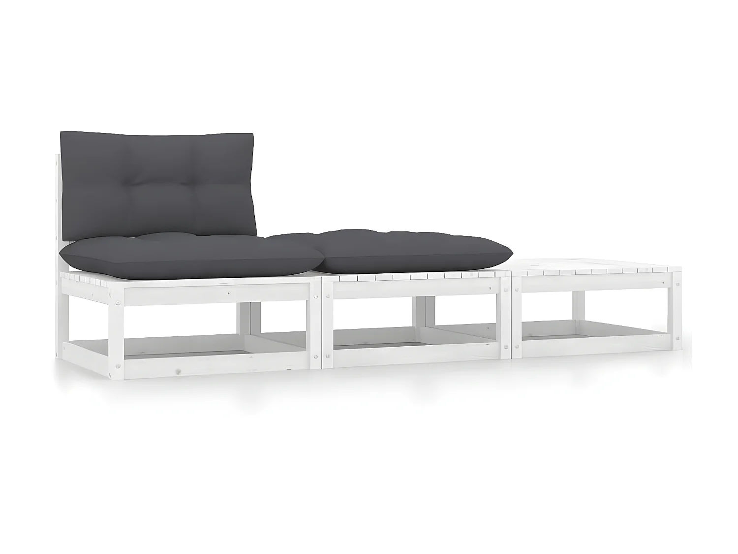 Set de muebles de jardín 3 pzas con cojines madera pino blanco KOW80984