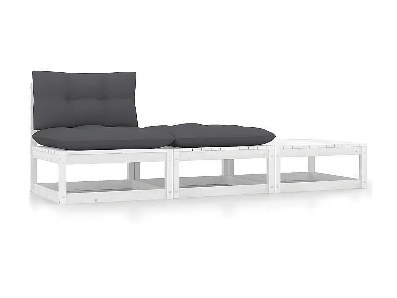 Set de muebles de jardín 3 pzas con cojines madera pino blanco KOW80984