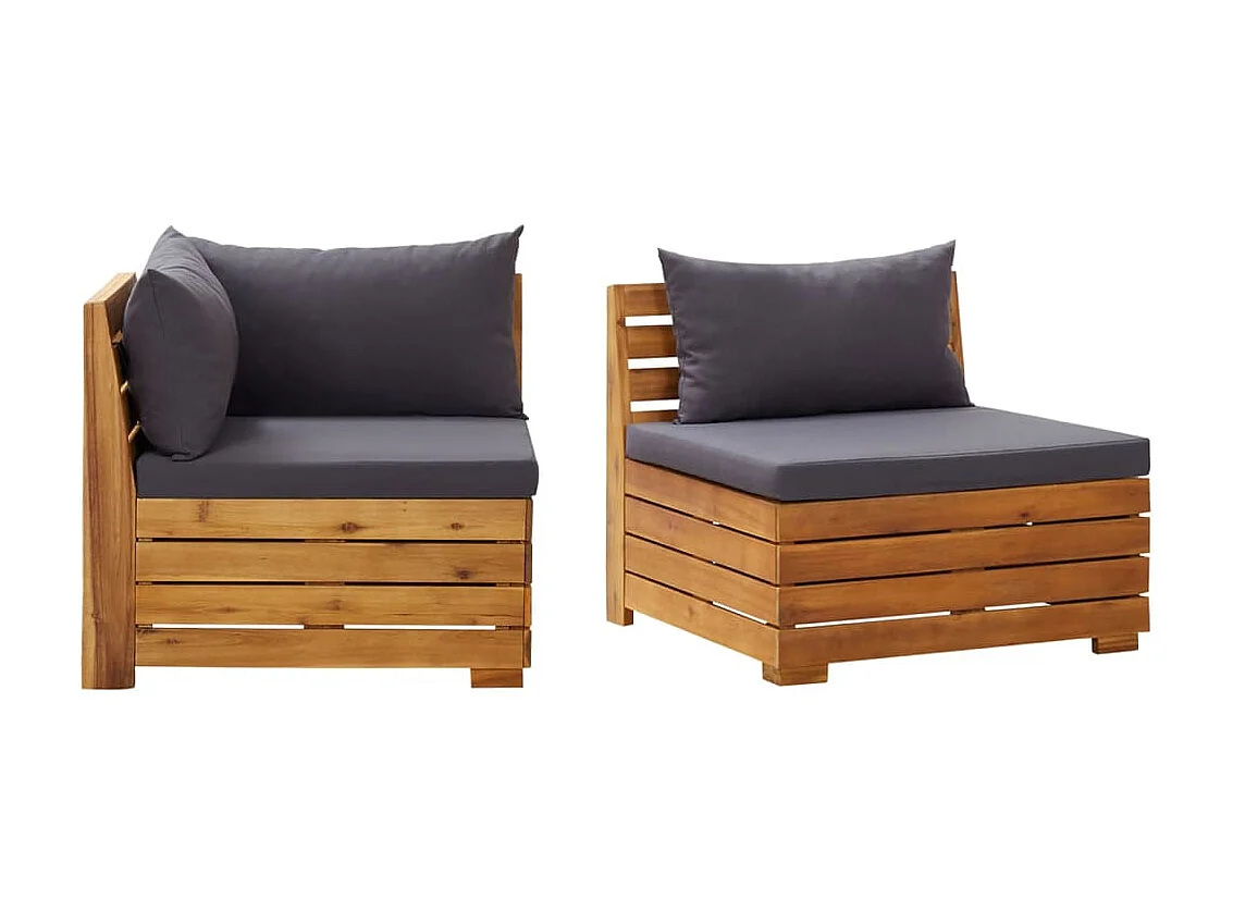 2 pcs Canapés de jardin avec coussins Bois d'acacia solide PWRS76298