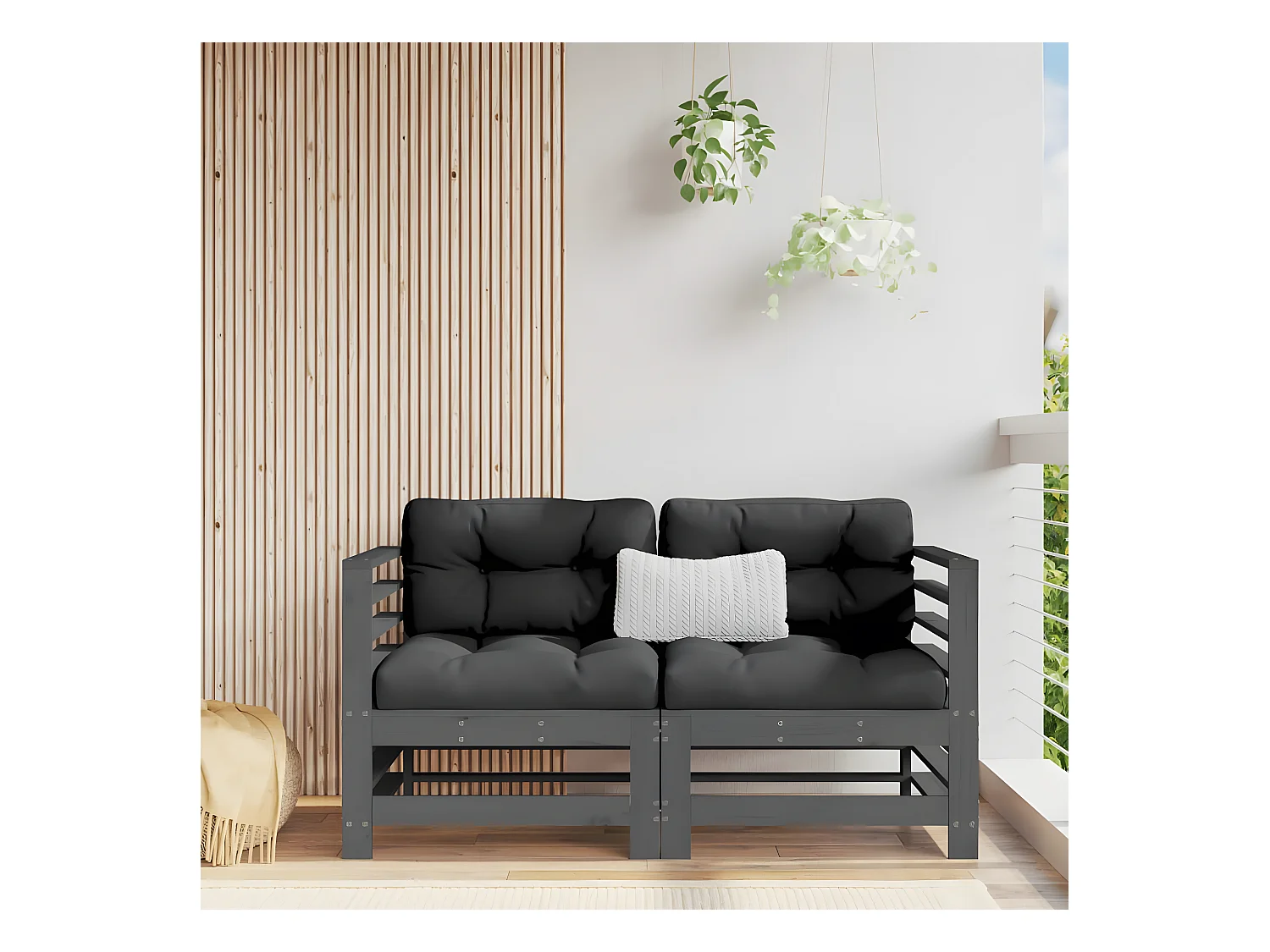 Canapés d'angle avec coussins 2 pcs gris bois de pin massif PWRS13259
