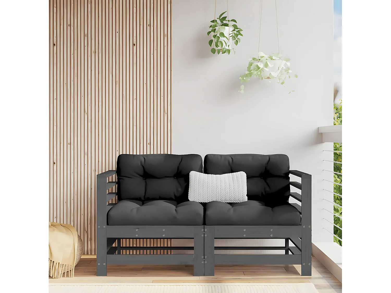 Canapés d'angle avec coussins 2 pcs gris bois de pin massif PWRS13259