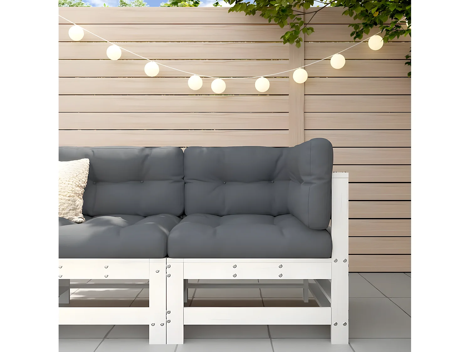 Sofá esquinero con cojines madera maciza de pino blanco KOW27378