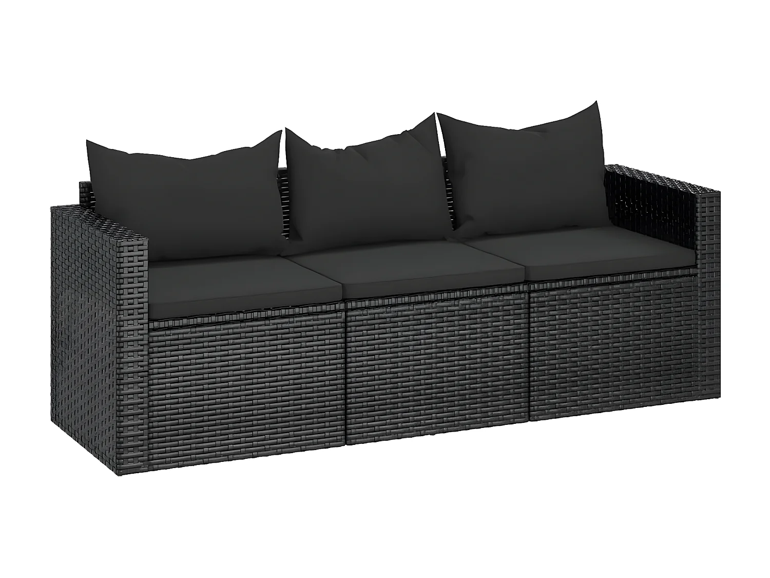 Canapé de jardin à 3 places avec coussins noir résine tressée PWRS88841